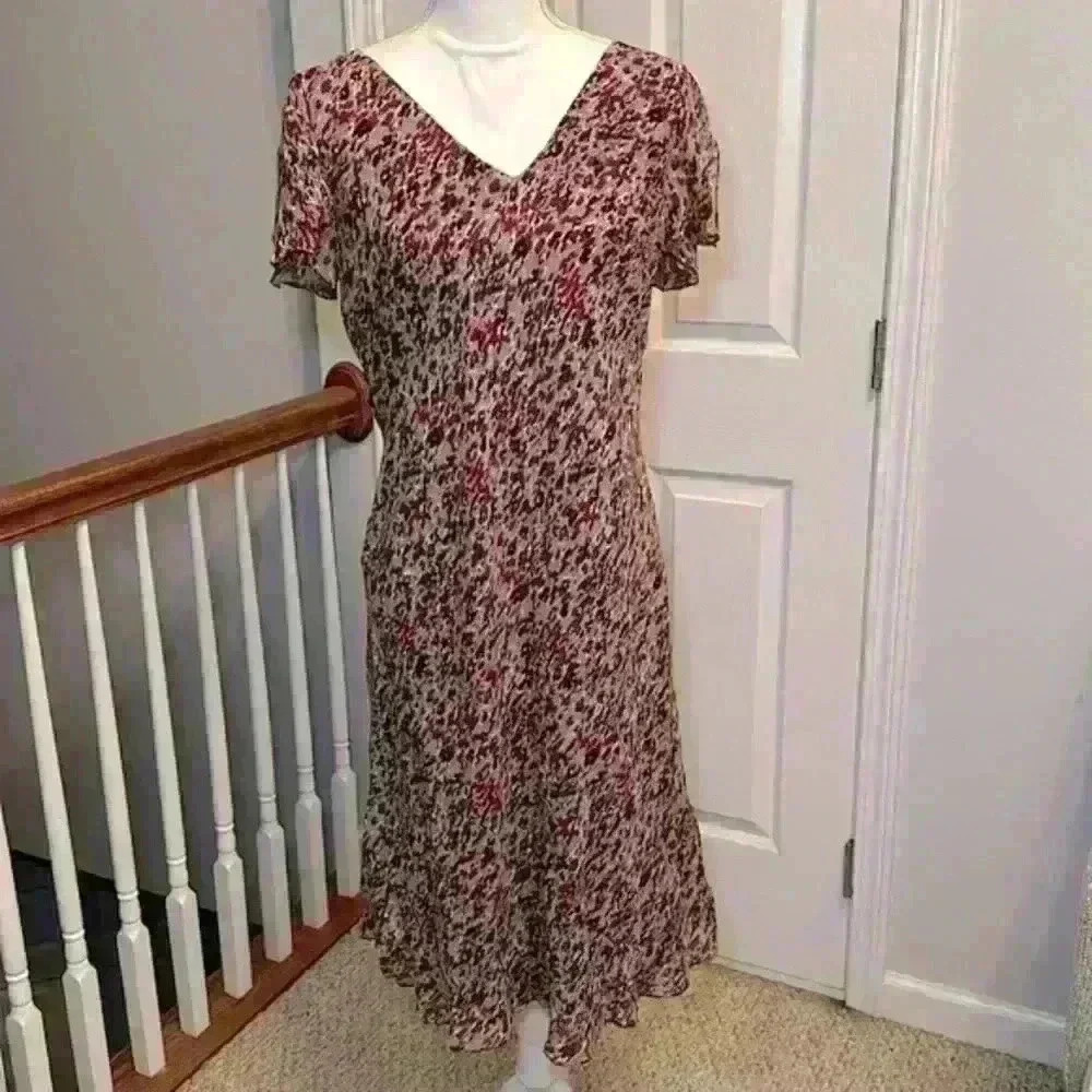 Shomi Vintage 100% Silk V-Neck Asymmetrical MultiColored Dress Women’s Size 10 - Picture 2 of 12